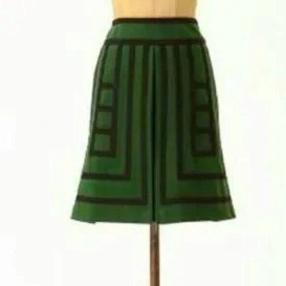 MAEVE 4 Emerald Green/Black Tsuga Wool Skirt Black Geometic Pattern - Picture 1 of 8